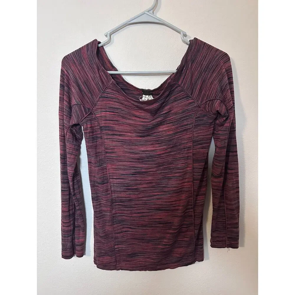 Free People womens size large purple pink black lose neck tight fit top - Picture 2 of 7